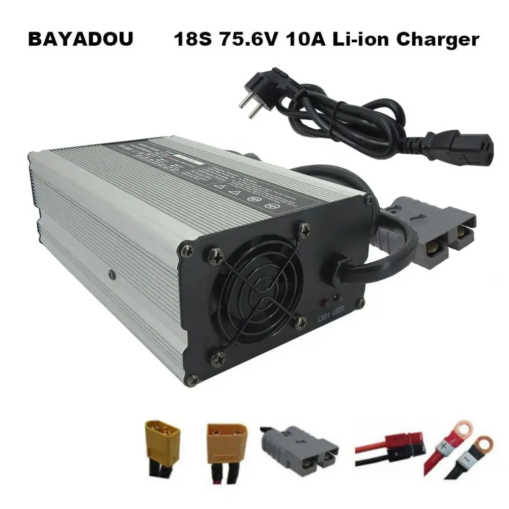 900W 75.6V 10A Li-ion Fast Charger for 64.8V 66.6V 18S 15A 20A Lithium Forklift Touring Car RV AGV Battery