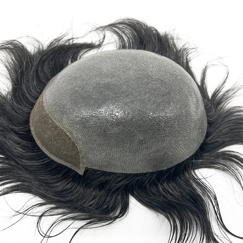 Men's Ready Stock BIO Base PU Skin Human Hair Toupee with Swiss Lace Front for Quick Delivery
