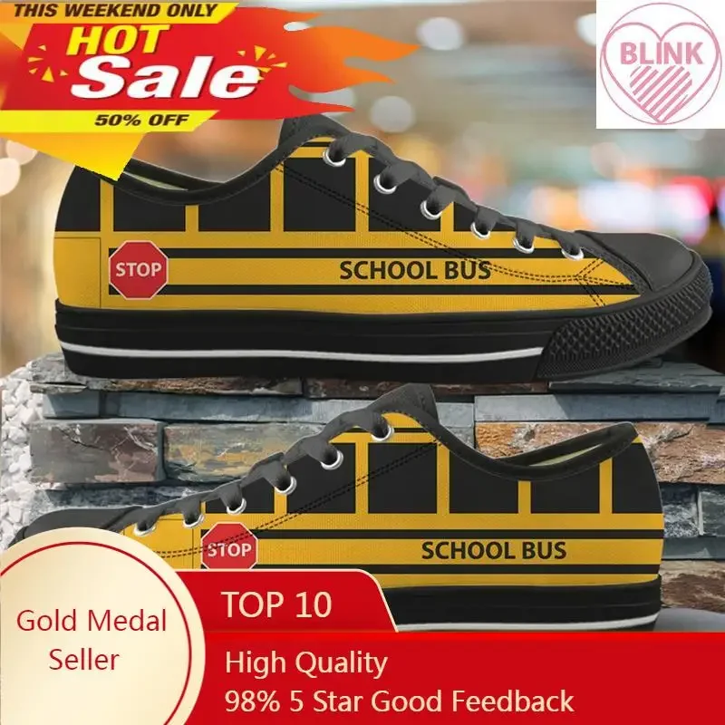 Doginthehole Yellow School Bus Printed Ladies Shoes Casual Canvas Footwear for Female Low Top Sneakers for Women Vulcanized Girl