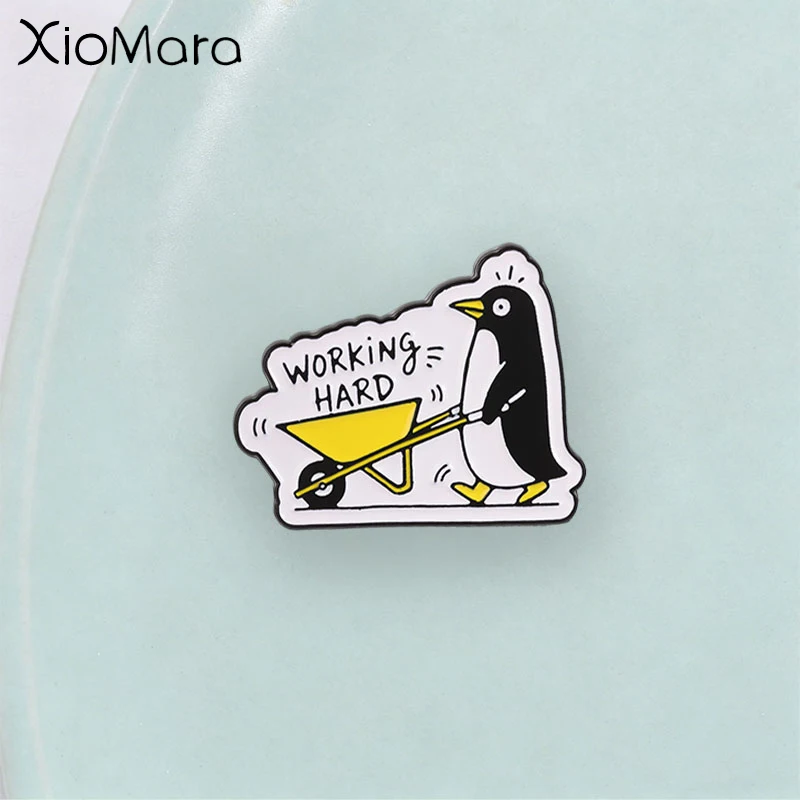 Cute Penguin Wheelbarrow Badge, 