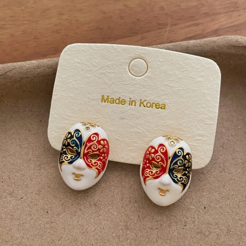 Minar Unique Design Multicolor Enamel Mask Facial Make-up Face Drop Earrings for Women Real Gold Plated Alloy Statement Jewelry
