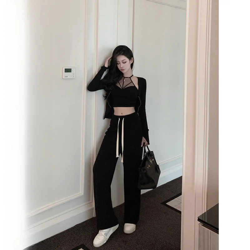 

Spicy Faionable Knitted Pants Women's Loose Wide Leg High Waist Trousers Spring Sle Commute Comfortable Casual Pants