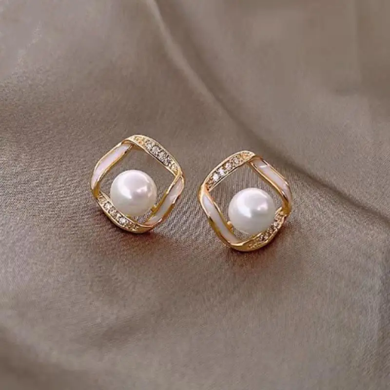 2PAIRS Pearl Zircon Earrings Grace Great For Wedding Celebrations Alloy Highly Sought After Plating Popular Small Earrings