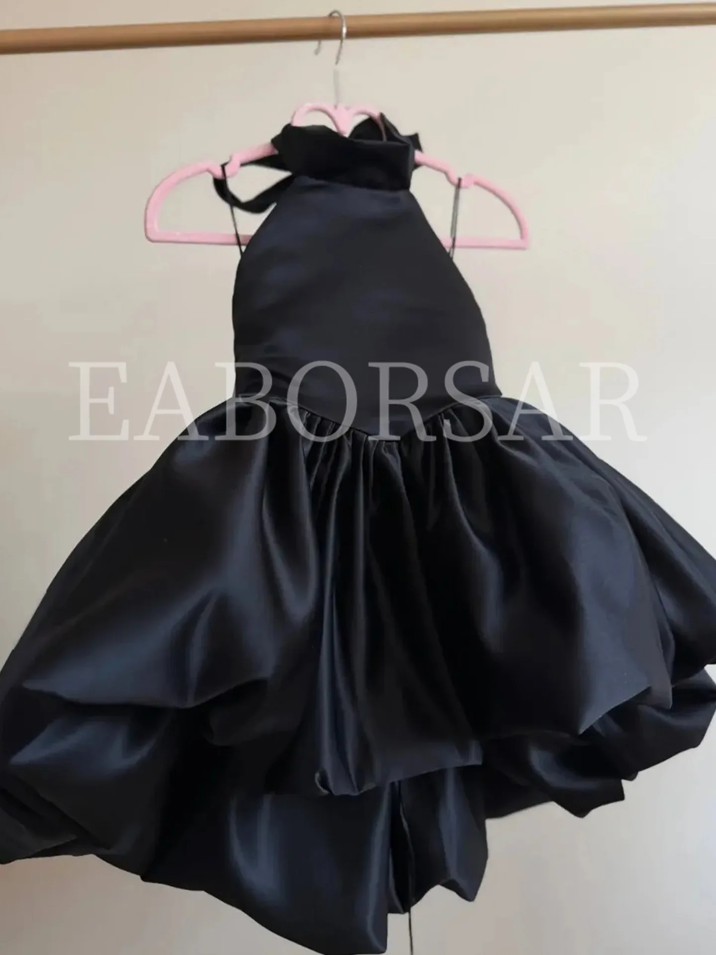 HETISO European American Girls Solid Satin Dress Children Sleeveless Hanging Neck Fluffy Ball Gown Kids Birthday Banquet Frock