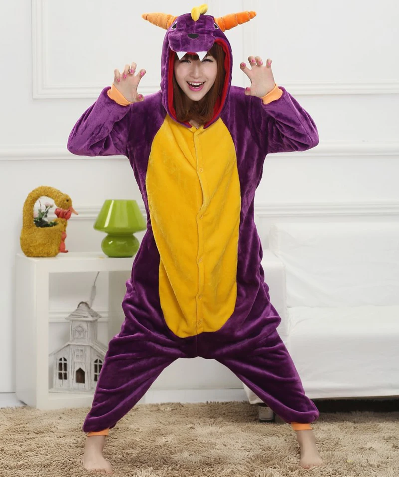 Purple Dragon Kigurumi Pajamas Onesies Animal One-Piece Pijama Cartoon Jumpsuit Adult Cosplay Sleepwear Anime Cosplay Costume