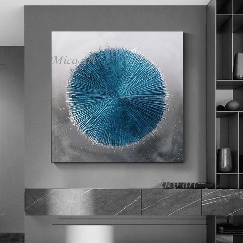 

Large Living Room Wall Pictures Art Canvas Roll Unframed Blue Geometry Shape Design Texture Modern Abstract Acrylic Painting