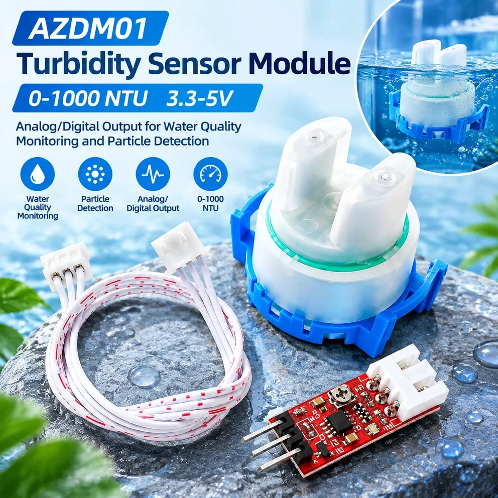 AZDM01 Turbidity Sensor Module Detection 3.3-5V Analog/Digital Output 0-1000 NTU for Water Quality Monitoring and Particle