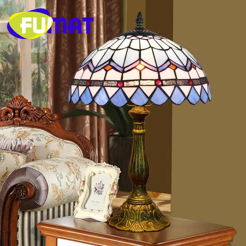 

FUMAT Tiffany European Table Lamp Stained glass Vintage decoration living Room bedroom study eye protection lamp