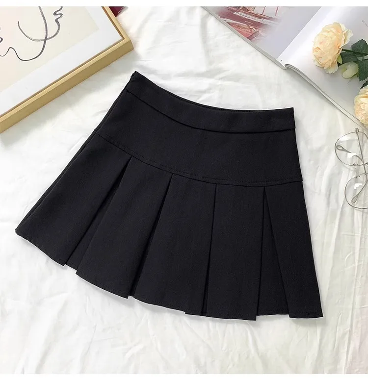 Summer solid color high waist gray pleated half body A-line skirt for women