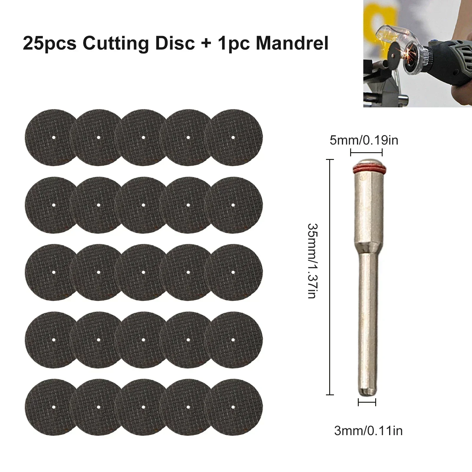 

Cut Off Wheel Disc Mandrel Fiberglass Reinforced Grinding Wheel Rotary Tool Accessories Discs Saw Blade Set 26pcs 1/8inch