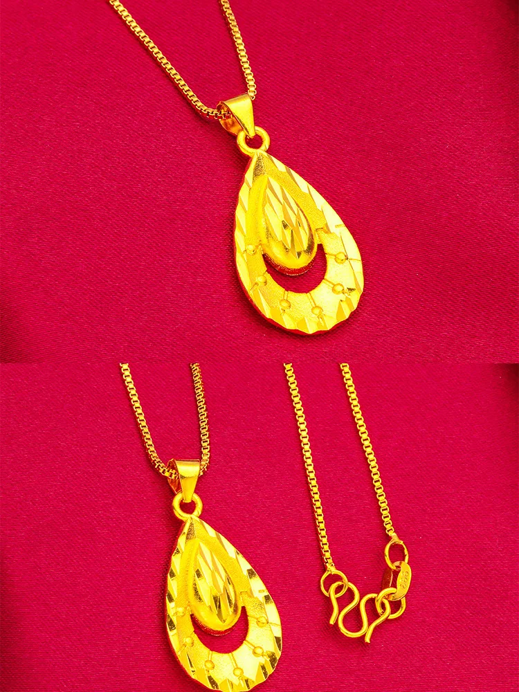 Teardrop Pendant for Women, 24K Gold, AU999 | Hollow teardrop with pearl tassel & rose gold plating, stunning for parties.