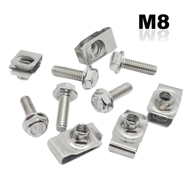 10pcs (5 sets)  M8 Stainless Steel Car Body Bolts U-nut Clips Engine Cover Undertray Splash Shield Guard Bumper Fender Fastener