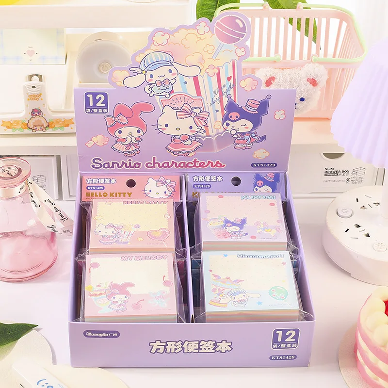 

4/12pcs Sanrio Memo Pad Sticky Note Kuromi Hello Kitty Cinnamoroll Note Pads Planner Sticker Notepad Office School Supplies