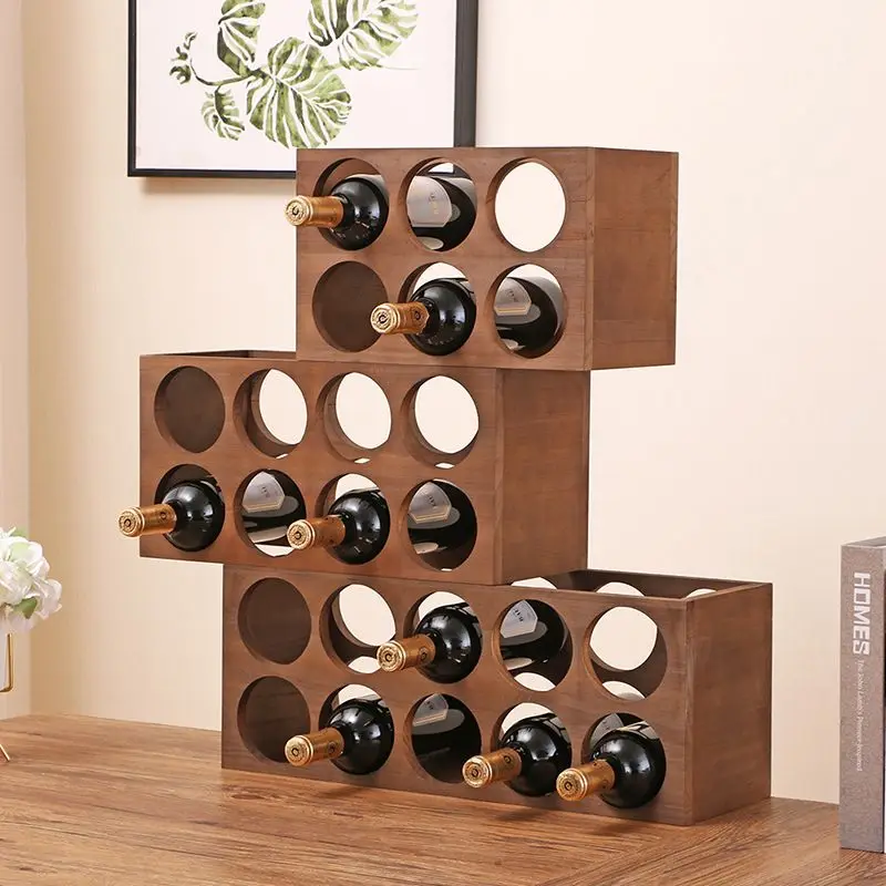 Solid Wood Wine Holders Household Red Wines Storage Display Rack Modern Living Room Round Hole Wines Bottle Organizer Shelf