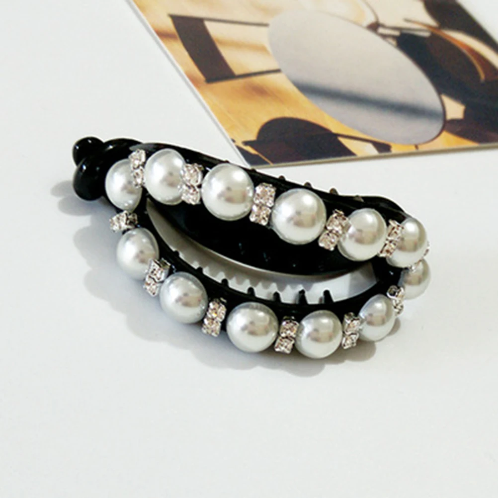 4Pcs Pearl Hair Clip Black White Ponytail Clips for Women Smooth Bottom Teeth Design Hair Styling Tools Accessories