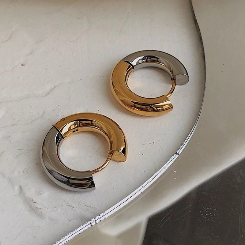 Gold Silver Color Stainless Steel Round Earrings For Women's Simple  Fashion  Hip-hop Rock Jewelry Accessories image 3