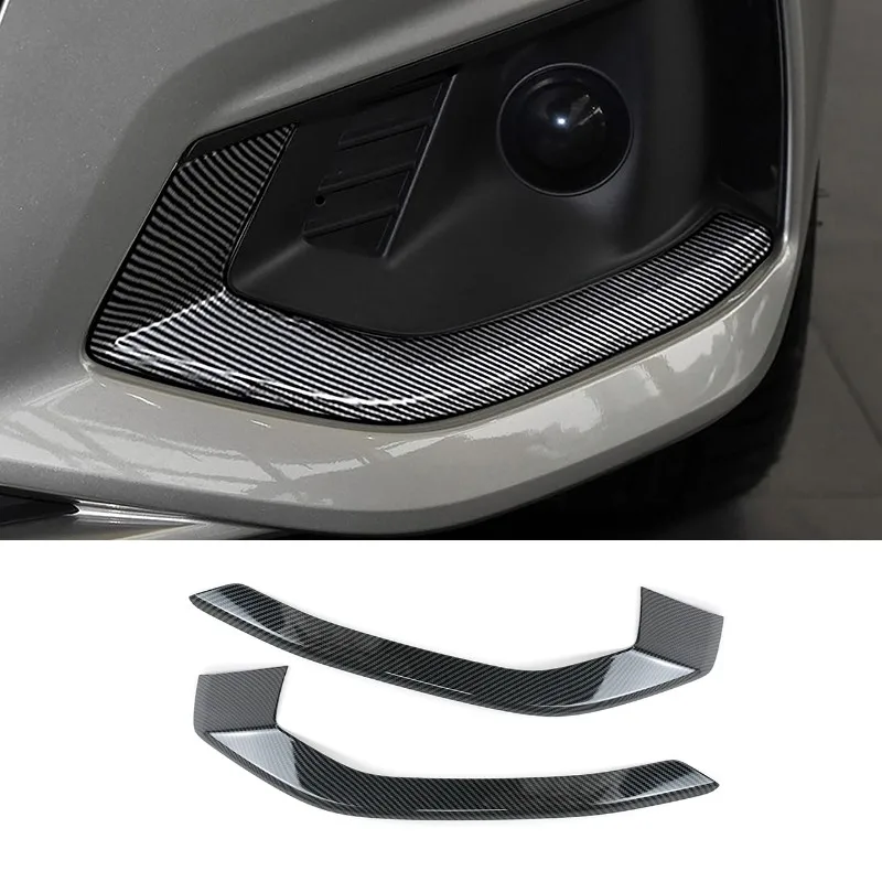 

For Audi A4 B9 2020-2021 Car Front Fog Lamp Bumper Frame Decoration Trim Strips Carbon Fiber Color Stickers Exterior Accessories