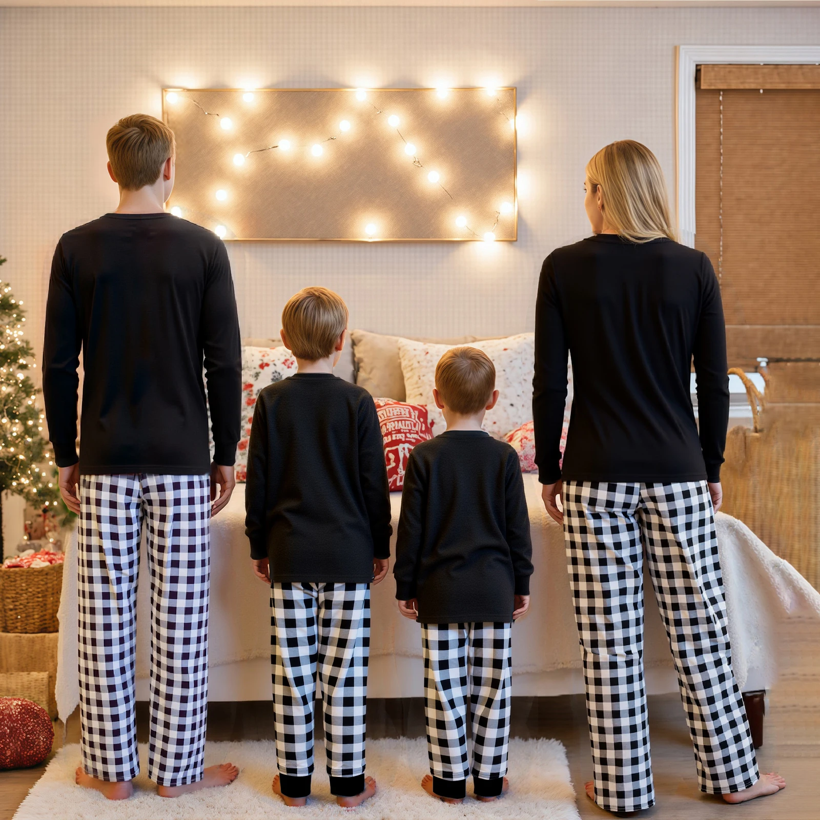 

Рождественские пижамы для всей семьи, шляпа Санта-Клауса с длинными рукавами, топы с принтом + брюки в полоску, комплект праздничной одежды для сна