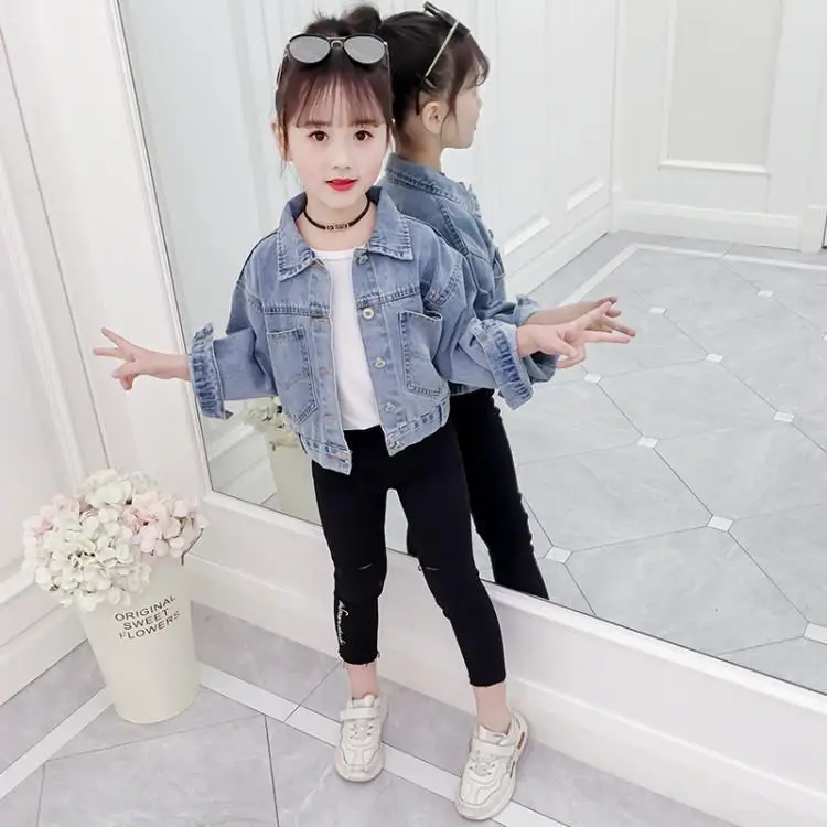 2021 new spring autumn/ summer Girls Kids denim jacket comfortable cute baby Clothes Children Clothing