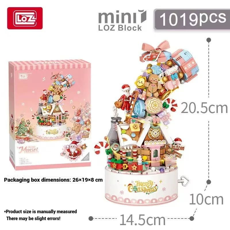 LOZ 뮤직 박스 DIY 건축 모델, 재미있는 집, 산타클로스 데스크탑 장식품, 어린이 크리스마스 블록 장난감 선물