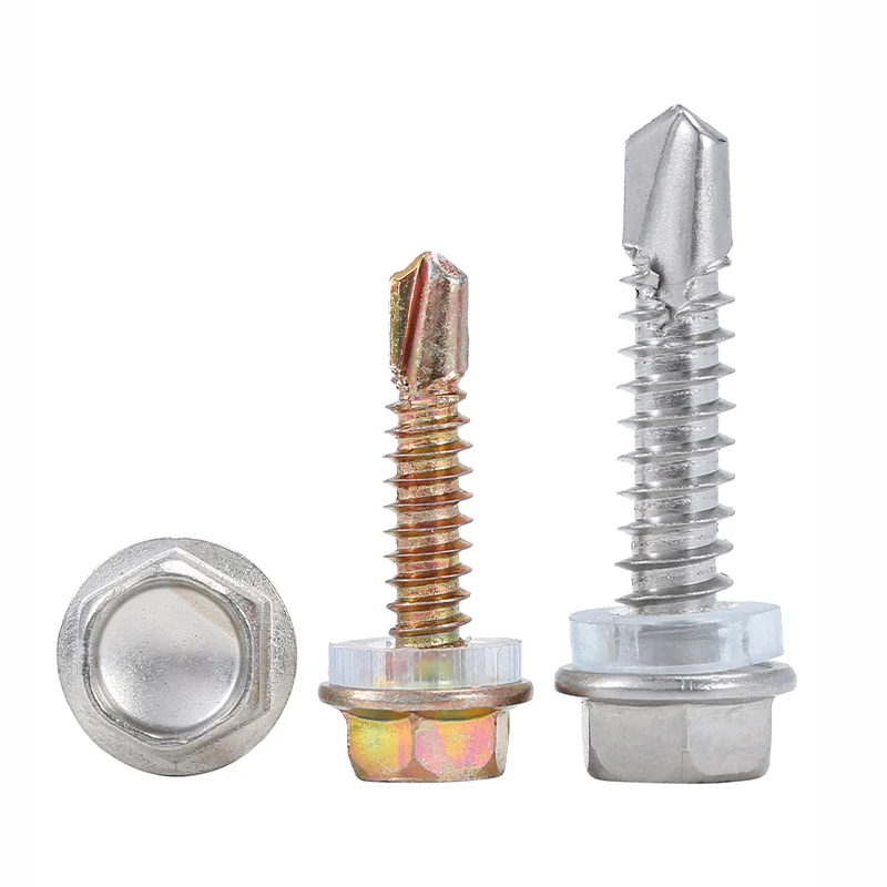 M4.2 M5.2 Hex Head Self Drilling Tek Screws, White & Color Zinc Plated Carbon Steel Roofing Hardware Multi Pack