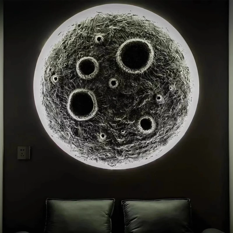 Wall hanging moon lamp fiberglass sculpture ornament Internet celebrity background wall bar restaurant 3D three-relief