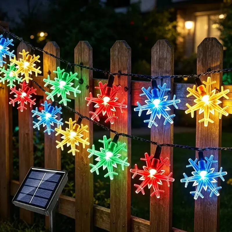 Solar Snowflake String Lights 20LED 30LED 50LED 100LED 8 Modes Fairy Lights Christmas Tree Garden Yard Holiday Decor