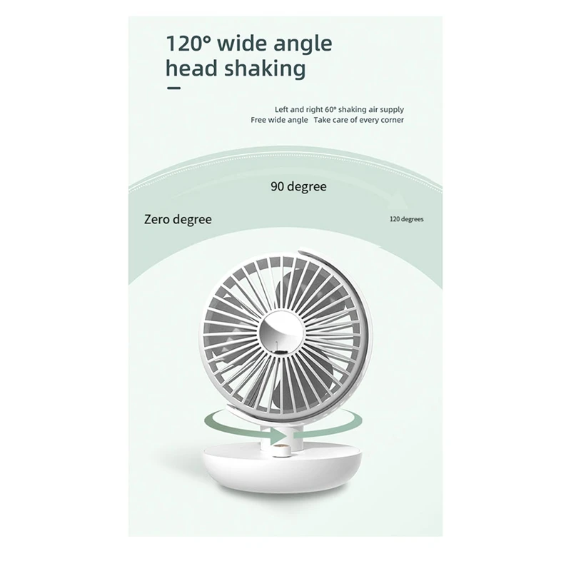 Ventilador giratório do Desktop do escritório, Ventilador de ar circulante do globo mudo, recarregável, portátil, 360 °