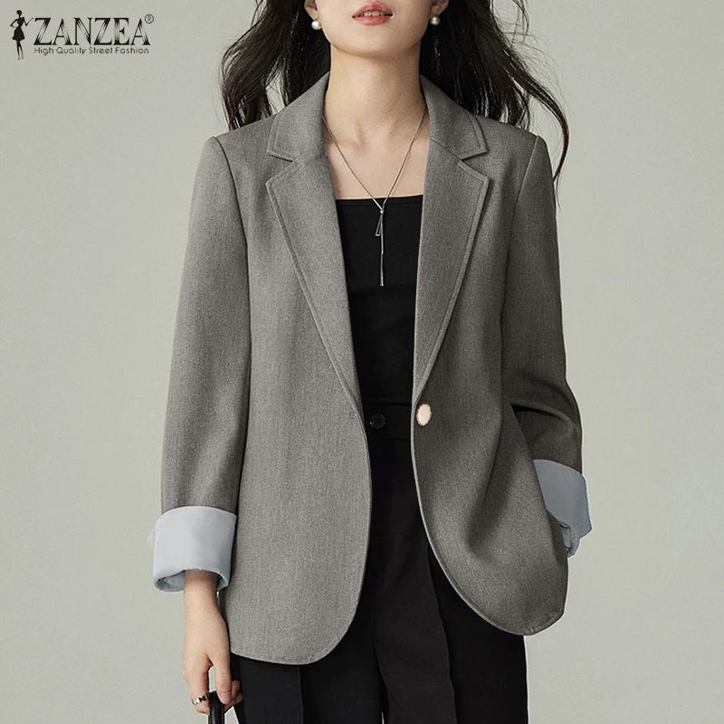 ZANZEA Women Casual Blazer Spring Notched Lapel Long Sleeve Contrast-Color Cuffs Suit Jackets Elegant Office Lady Blazer S-3XL