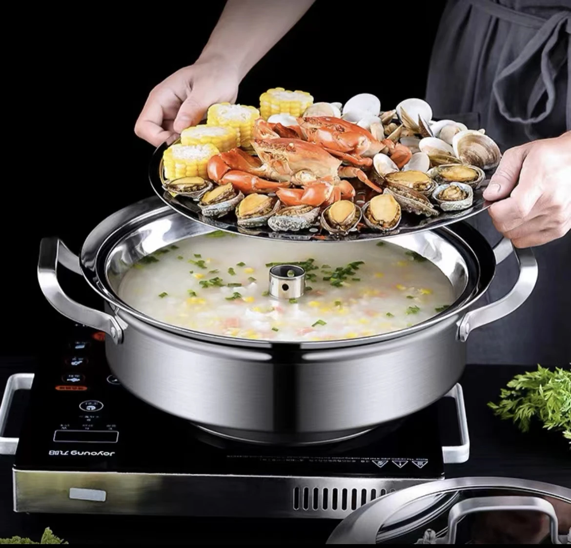 304 Stainless Steel Seafood Steam Pot Hot Pot Cookware Pot Household Multifunctional Gas Stove Cooking Pots