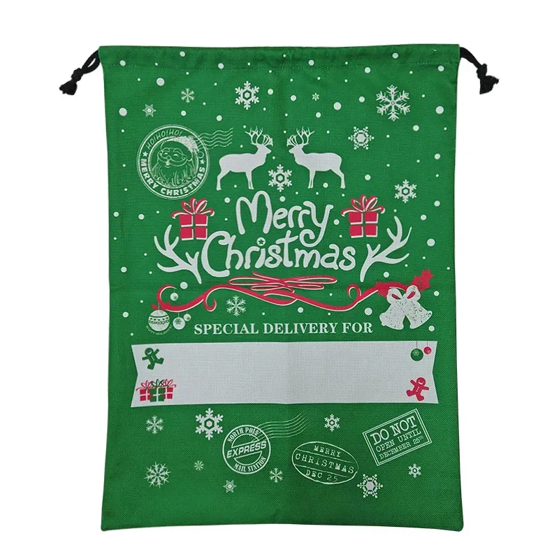 Christmas Gift Bag Cotton Canvas Reindeer Santa Claus Letter Print Xmas Party Decor Drawstring Storage Bag Large Size 50*70cm