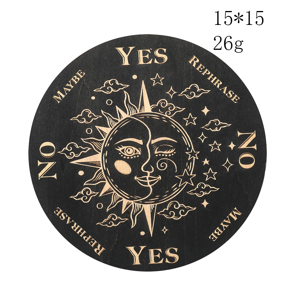 Wooden Divination Pendulum Board Star Sun Moon Pattern Decorative Display Board for Meditation Tabletop Games Home Decor