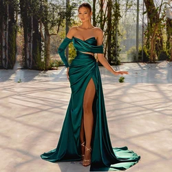 Thinyfull Sexy Mermaid Prom Dresses Green High Split Satin Evening Dress Formal Saudi Arabia Cocktail Party Gowns Custom Size