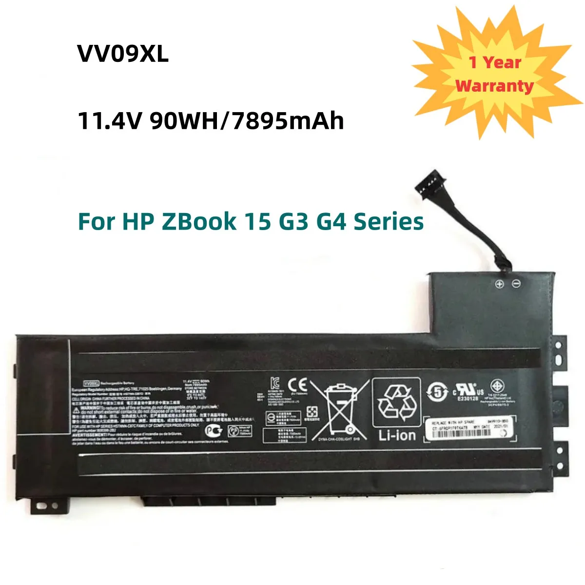 

VV09XL Laptop Battery For HP ZBook 15 G3 G4 Series HSTNN-DB7D HSTNN-C87C 808398-2C2 808398-2C1 808452-005 11.4V 90WH