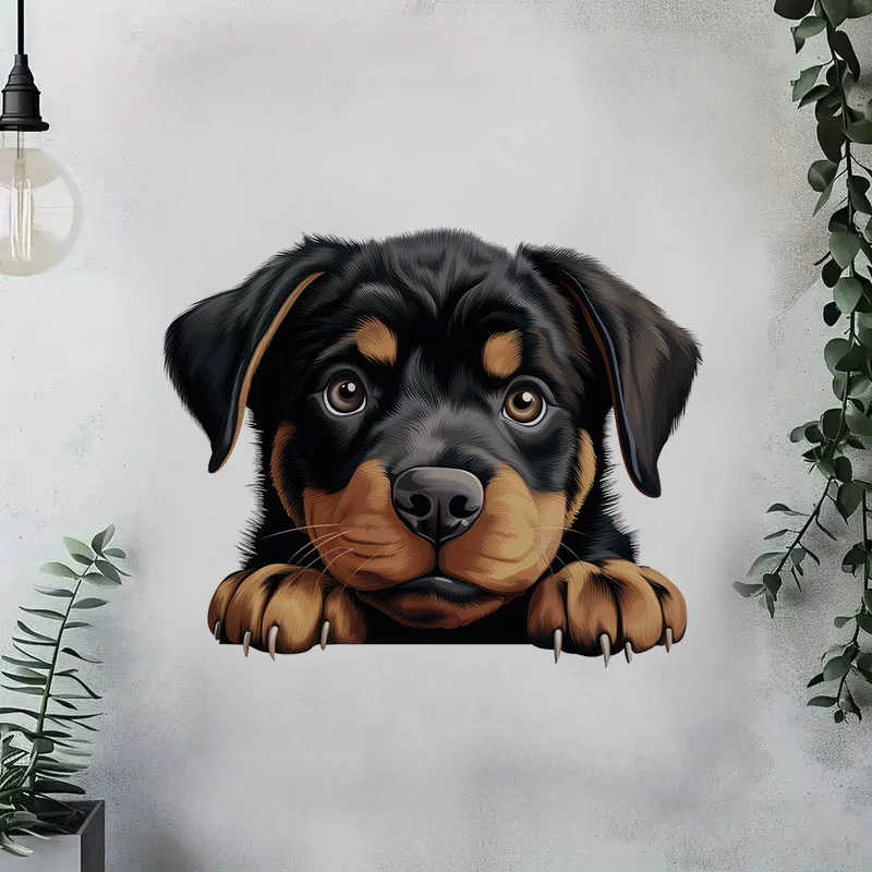 DK124# Black and Brown Rottweiler Puppy Toilet Stickers, Bright Wall for Home, Cabinet