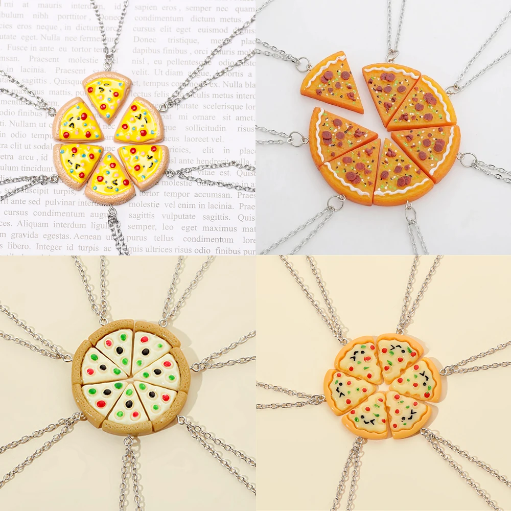 Mini Pizza BFF Necklace for Kids Fashion Cartoon Cute 3D Pizza Pendant Friendship Necklace Charms DIY Jewelry Accessories Gift