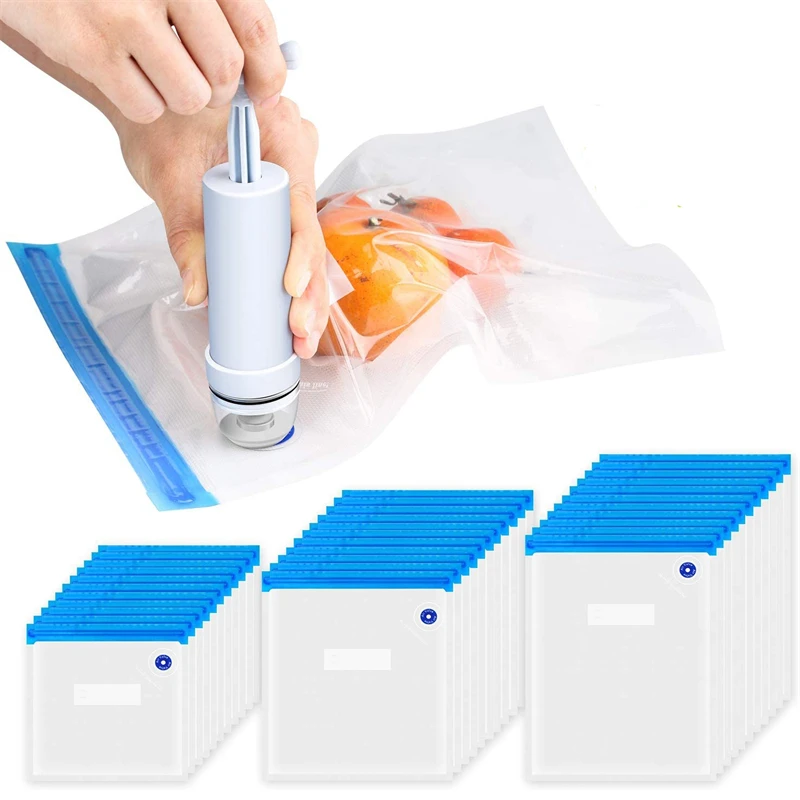 

10Pcs Vacuum Sealer Bags Reusable Food Storage bag Household Vacuum Food Sealer Bag With Hand Pump Sealing Clips