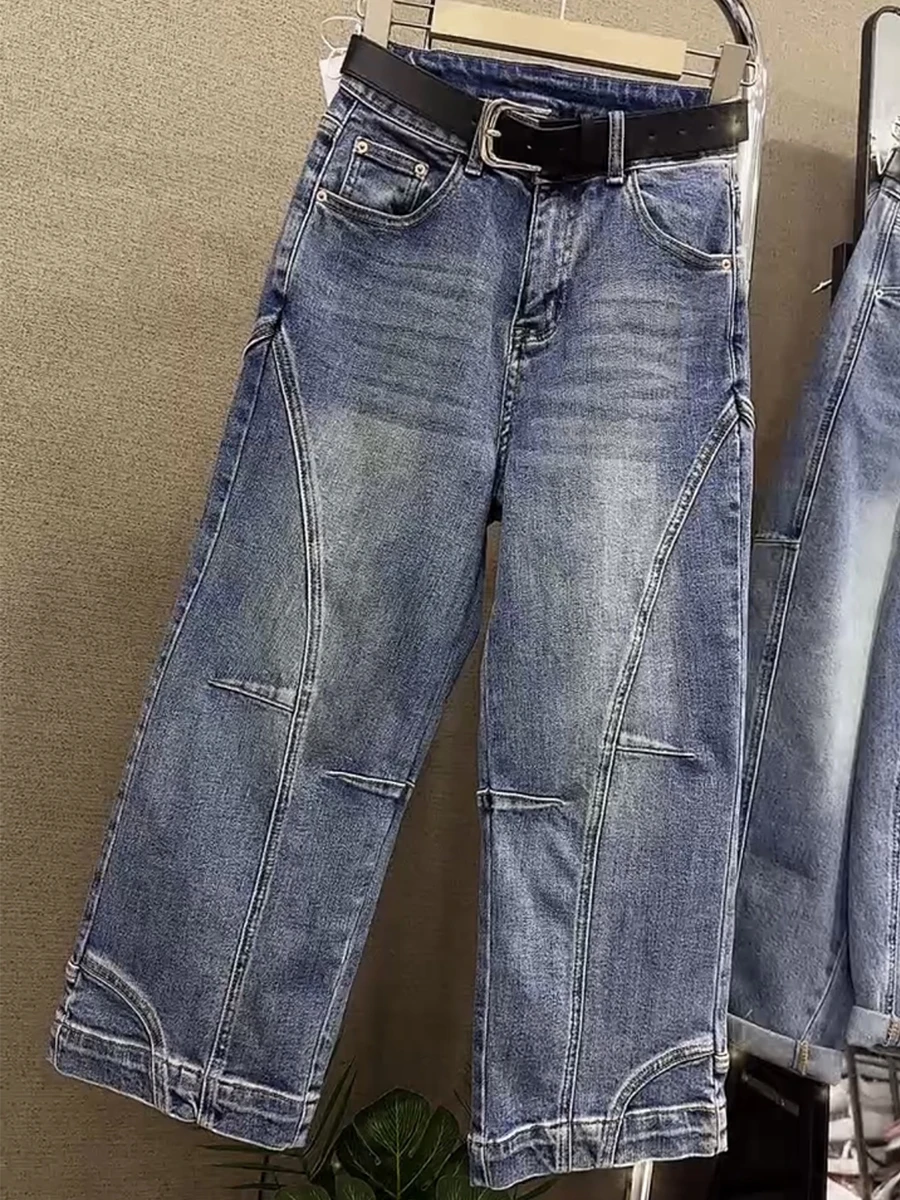 

Весна 2025: Женские джинсы с высокой талией, прямые, больших размеров, свободного кроя, стройнящие, длинные брюки, повседневные штаны для невысоких женщин