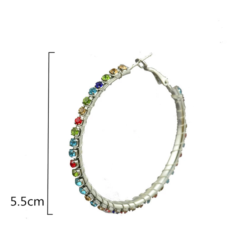 Ladies Earrings Big Circle Color Rhinestone Round Clip On Ear Without Piercing Fashion Jewelry Street Hoop Earrings for Women