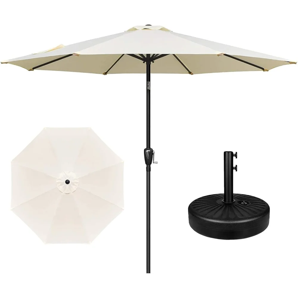 

9' Patio Umbrella with 50lbs 20" Capacity Fillable Heavy Duty Round Base, 8 Sturdy Ribs, for Outdoor Lawn, Deck, Poolside