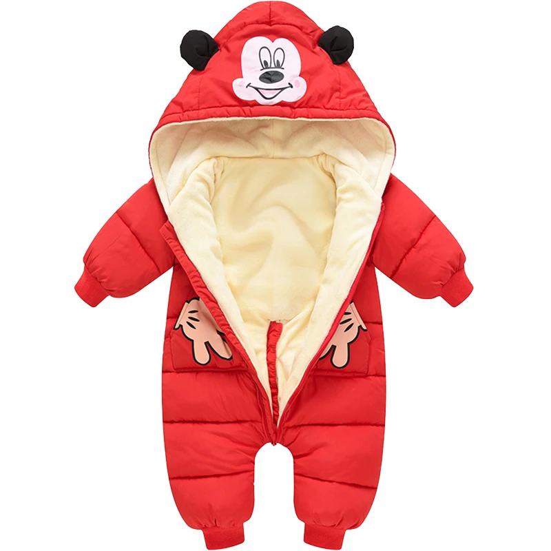 2024 Autumn Winter Baby Boy Rompers Cartoon Plus Velvet Newborn Boy Jumpsuit Toddler Boy Overalls Infant Boy Snowsuit Coat