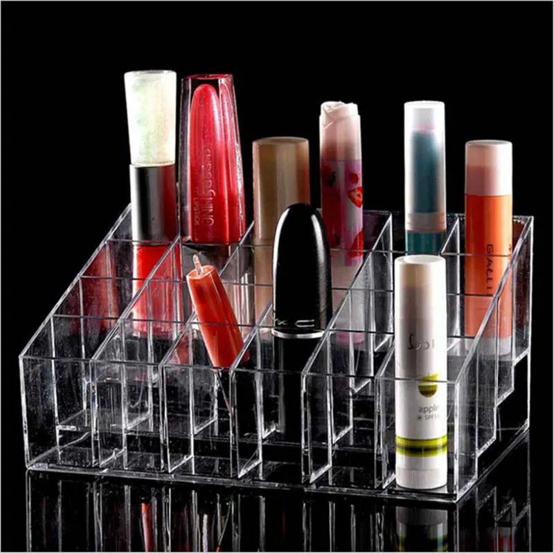 24/40 Lattice Trapezoid Plastic Transparent Makeup Display Rack High Quality Lipstick Stand Rack Cosmetic Organizer Holder Box