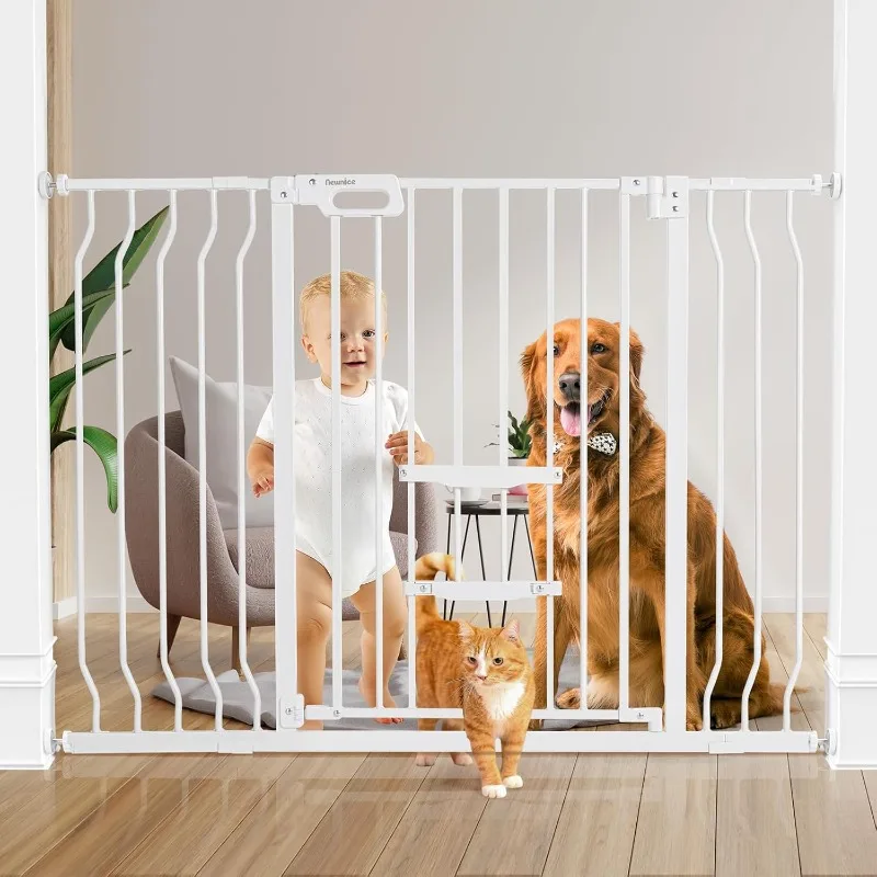 

Baby Gate with Cat Door, 33" Tall 29.9-47.6" Auto Close Metal Cat Gate for Stairs, Pressure Mounted Dog Gate for Doorways