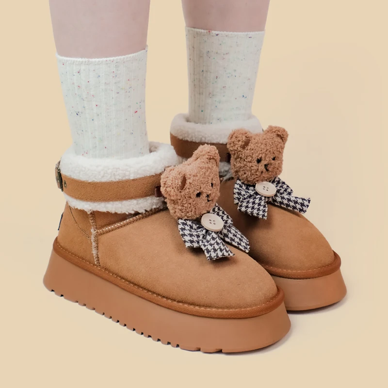 Amy and Michael Kawaii Anime Bear Boots Girls Slip On Keep Warm Plush Women Thermal Cotton Padded Shoes Female Ankle Snow Boots