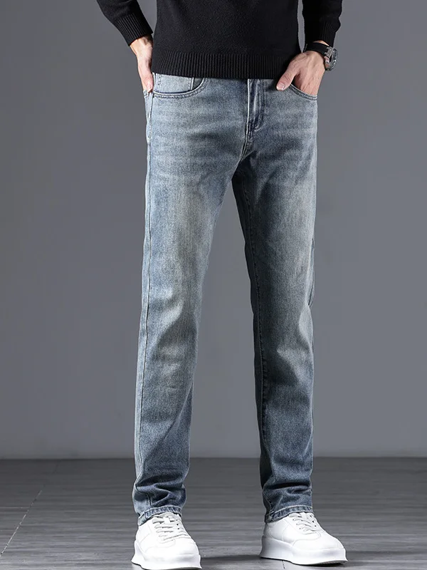 

Men's Slim Fit Casual Denim Jeans mid Waist Thickened Denim Cloth Straight Leg Vintage Washed Versatile Autumn Winter New Arr...