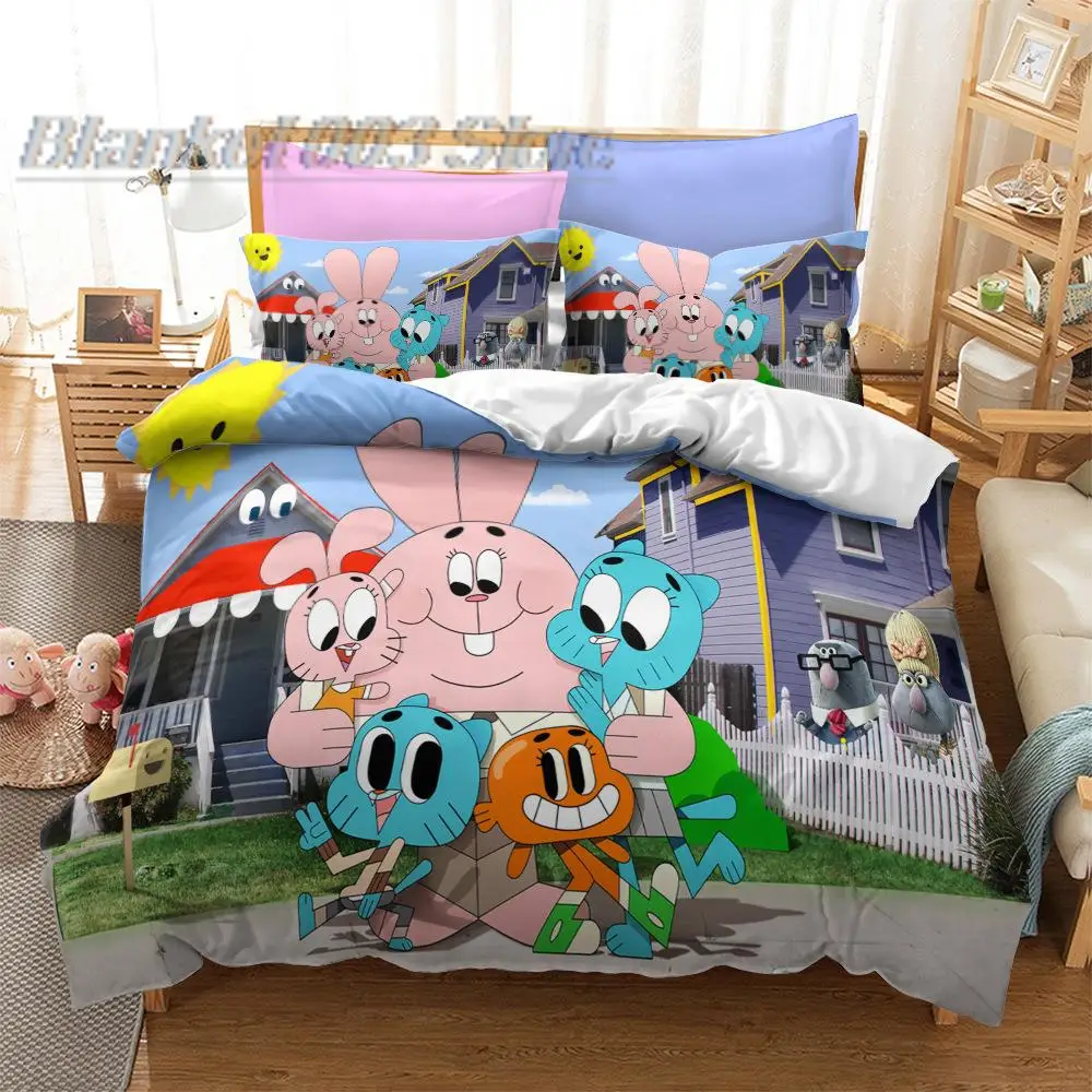 Amazing World-Juego de ropa de cama con estampado 3D de Gumball, funda de edredón, King, Queen, tamaño doble completo para decoración de dormitorio