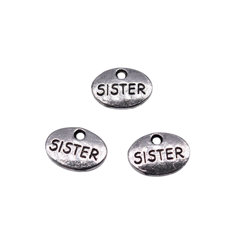 20pcs/lot 12x9mm Sister Charms For Jewelry Making Antique Silver Color 0.47x0.35inch