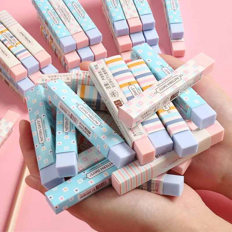 20 Pcs Kawaii Stripe Flower Rubber Erasers Kawaii School Office Correction Pencil Erasers For Kids Korean Students Stationery