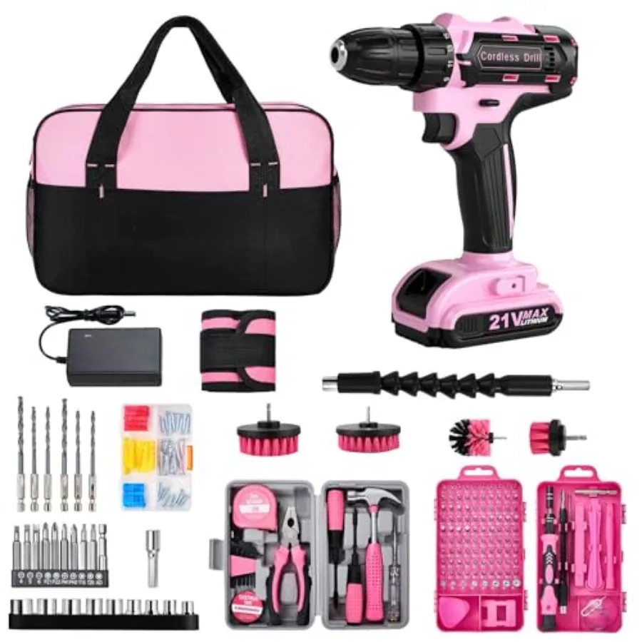

Cordless Drill Set 220 Pcs, 21V Power Drill with Tool Kit, Storage Bag, Electric Drills for Women, Precision Screwdriver set, M