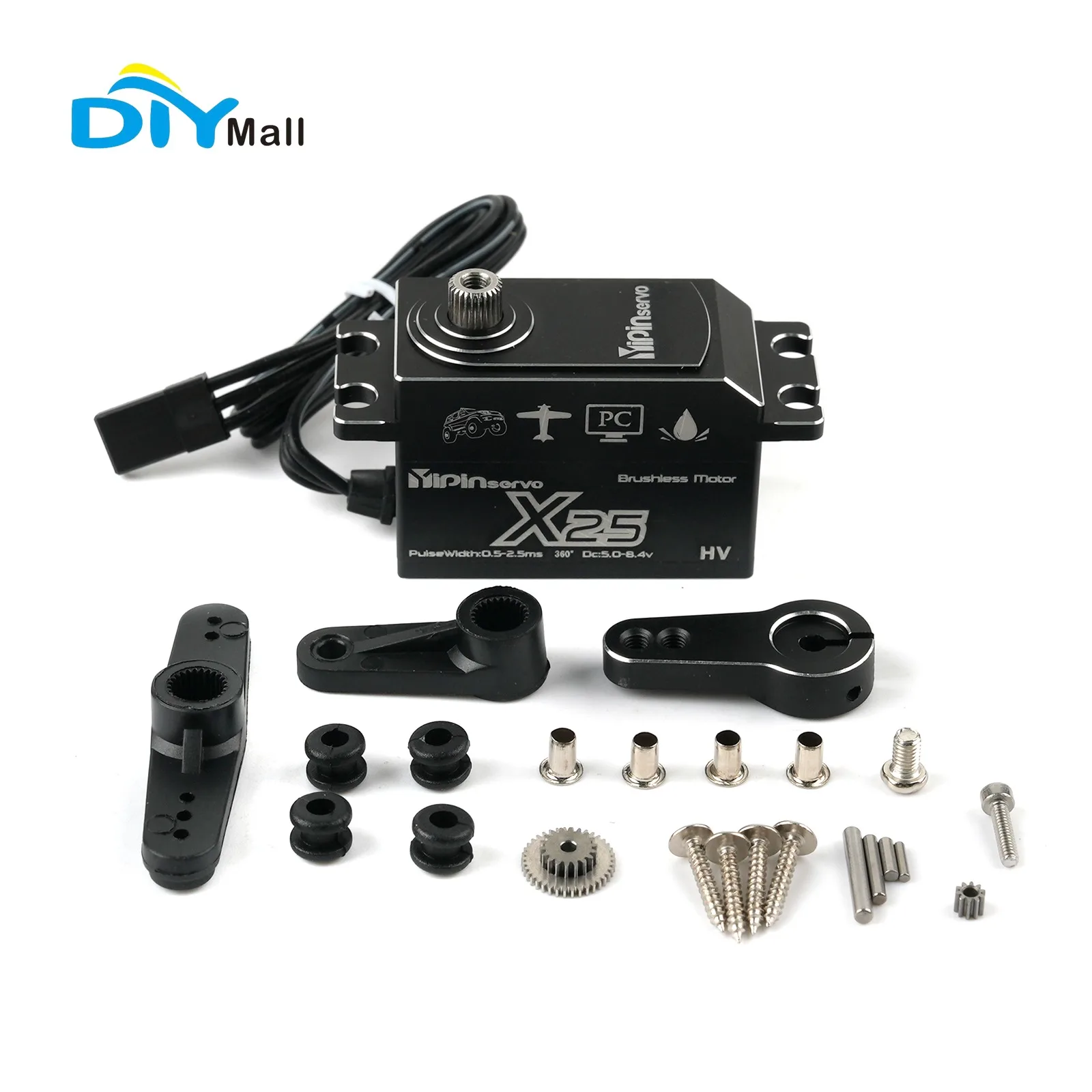 GXservo X25 Low Profile 25KG Brushless Digital Servo High Voltage IP67 Waterproof Metal Gear for 1:10 RC Car Robot